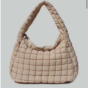 Street Level Cleo Ivory large quilted nylon puffer tote bag NWT & dust bag
